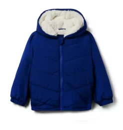 Sherpa-Lined Hooded Puffer Jacket Twilight Blue