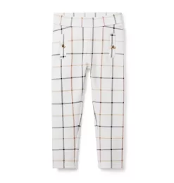 Plaid Button Ponte Pant Jet Ivory Plaid