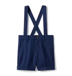 Linen-Cotton Suspender Short Intergalactic Blue