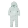 Baby Striped Bear Ear Hooded One-Piece Pale Aqua Stripe