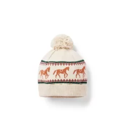 Baby Horse Fair Isle Pom Beanie Fluffy Bunny Heather
