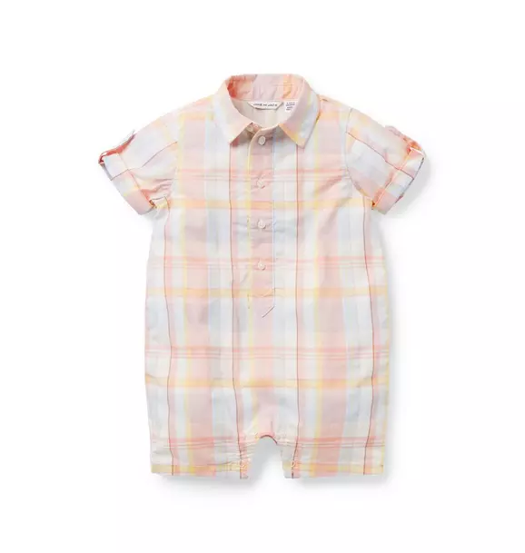 Baby Madras Plaid Romper Coral Almond Plaid 1 Baby Madras Plaid Romper Coral Almond Plaid