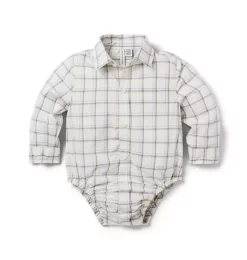 Baby Tartan Poplin Bodysuit Antique White Tartan