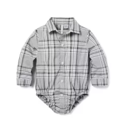 Baby Tartan Poplin Bodysuit Classic Grey Heather Tartan