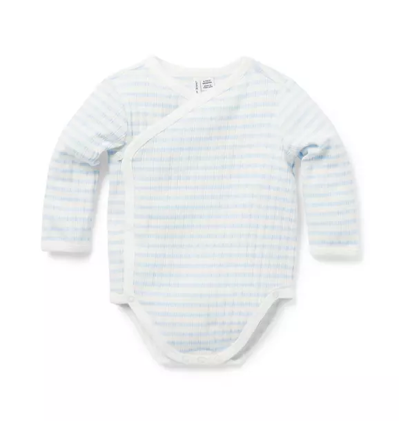 Baby Ribbed Striped Wrap Bodysuit Peek-A-Blue Stripe 1 Baby Ribbed Striped Wrap Bodysuit Peek-A-Blue Stripe