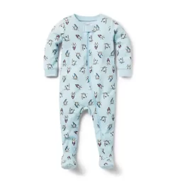 Baby Good Night Footed Pajamas In Ski Penguin Sky Blue Ski Penguin