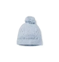 Baby Cable Knit Pom Beanie Soft Blue Heather