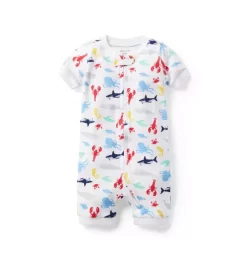 Baby Good Night Short Zip Pajama In Ocean Friends White Ocean Friends
