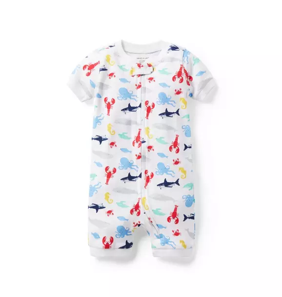 Baby Good Night Short Zip Pajama In Ocean Friends White Ocean Friends 1 Baby Good Night Short Zip Pajama In Ocean Friends White Ocean Friends
