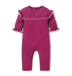 Baby Pointelle Ruffle One-Piece Burgundy