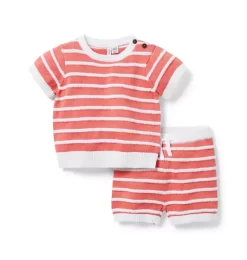 Baby Striped Sweater Matching Set Relaxed Red Stripe