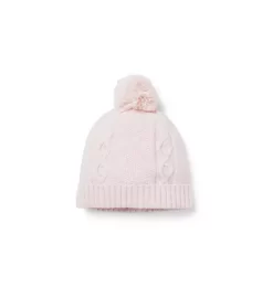 Baby Cable Knit Pom Beanie Muted Pink Heather