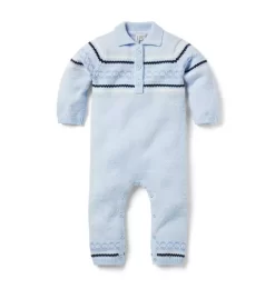 Baby Fair Isle Sweater Collared One-Piece Peek A Blue Fair Isle
