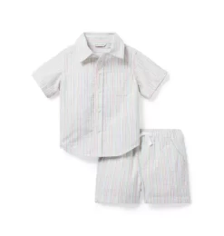 Baby Seersucker Cabana Matching Set White Stripe