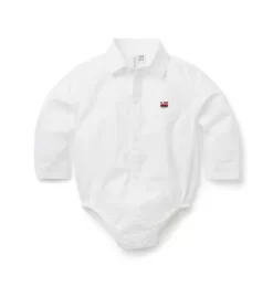 Baby Train Oxford Bodysuit White