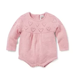 Baby Heart Sweater Romper Retro Pink Heather