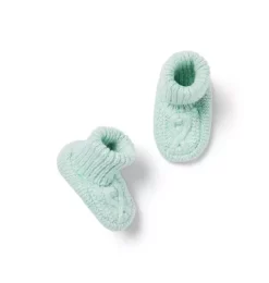 Baby Cable Knit Sweater Bootie Pastel Green Heather