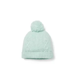 Baby Cable Knit Pom Beanie Pastel Green Heather