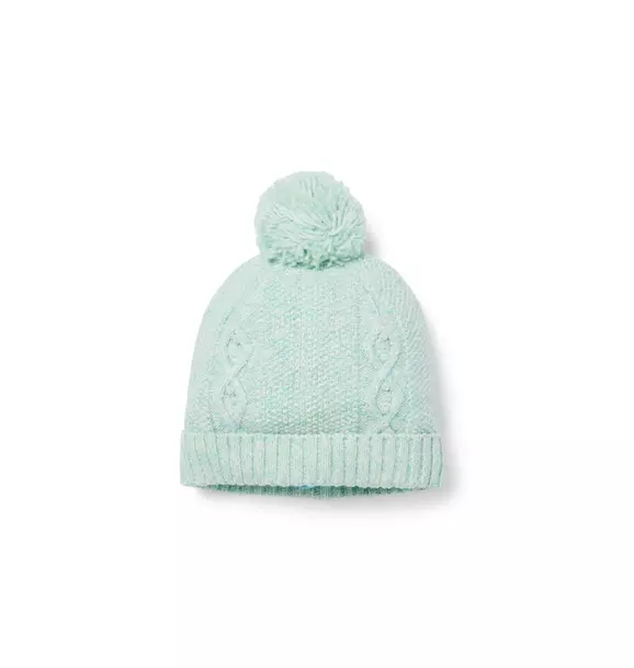 Baby Cable Knit Pom Beanie Pastel Green Heather 1 Baby Cable Knit Pom Beanie Pastel Green Heather