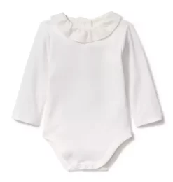 Ruffle Collar Long Sleeve Bodysuit White