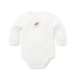 Baby Embroidered Bulldog Bodysuit White