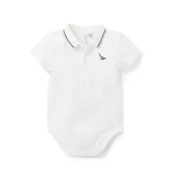 Baby Dinosaur Pique Polo Bodysuit Jet Ivory