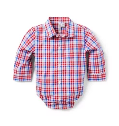 Baby Plaid Poplin Bodysuit True Red Plaid