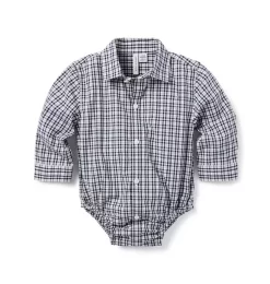 Baby Plaid Poplin Bodysuit Merchant Marine Plaid