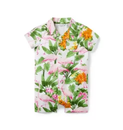 The Cabana Baby Romper White Tropical Flamingo