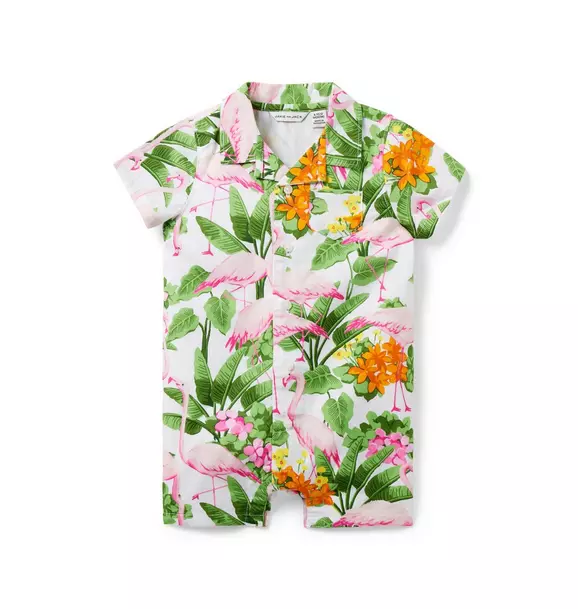 The Cabana Baby Romper White Tropical Flamingo 1 The Cabana Baby Romper White Tropical Flamingo
