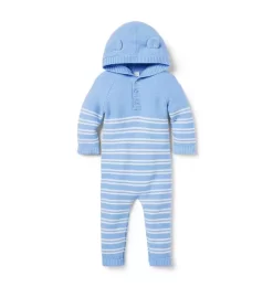 Baby Striped Bear Ear Hooded One-Piece Elba Blue Stripe