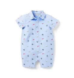Baby Bulldog Oxford Romper Ocean Air Varsity Bulldog