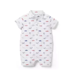 The Around The Globe Poplin Baby Romper White Around The Globe