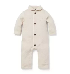 Baby Quilted Shawl Collar One-Piece Fluffy Bunny Heather