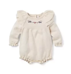 Baby Embroidered Sweater Romper Fluffy Bunny Heather