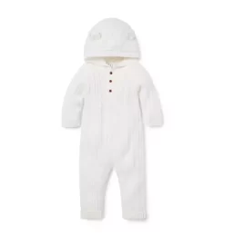 The Cable Knit Bear Ear Baby One Piece Jet Ivory