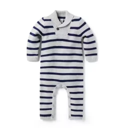 Baby Striped Shawl Collar One-Piece Classic Grey Heather Stripe
