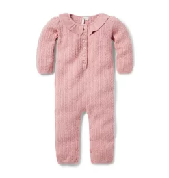 Baby Cable Knit Collared One-Piece Rose Pink Heather