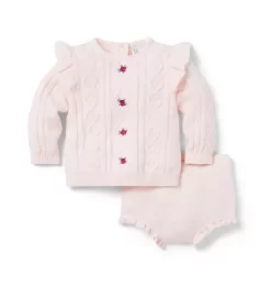 Baby Cable Knit Matching Set Pearl