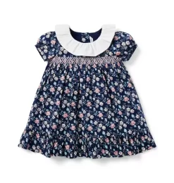 Baby Floral Collared Smocked Dress Merchant Marine Floral