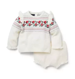 Baby Fair Isle Rose Matching Set Cream And Sugar Rose Fair Isle