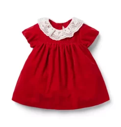 Baby Velvet Collared Dress Holiday Red