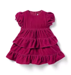 Baby Tiered Velvet Dress Burgundy