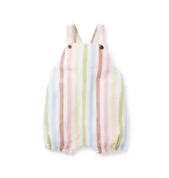 Baby Striped Linen-Cotton Overall White Stripe