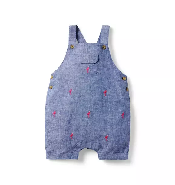 Baby Embroidered Flamingo Overall Cadet Blue Flamingo 1 Baby Embroidered Flamingo Overall Cadet Blue Flamingo
