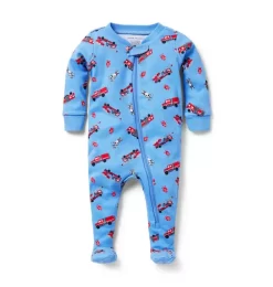 Baby Good Night Footed Pajamas In Firetruck Dog Cornflower Blue Firetruck Dog