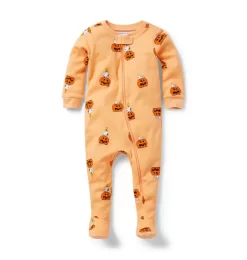 Baby Good Night Footed Pajamas In Peanuts Snoopy Pumpkin Apricot Wash Snoopy Pumpkin