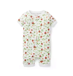 Baby Good Night Short Zip Pajama In Strawberry Vines White Strawberry Vines