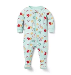 Baby Good Night Footed Pajamas In Sweet Holiday Dreams Mint Green Sweet Holiday Dreams