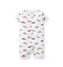 Baby Good Night Short Zip Pajama In Surf Cars White Surf Cars